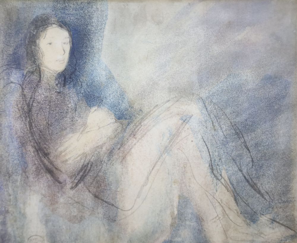 Ambrose McEvoy (1878-1927), pencil and watercolour, Study of a mother nursing a child, Studio stamp, 23 x 27.5cm